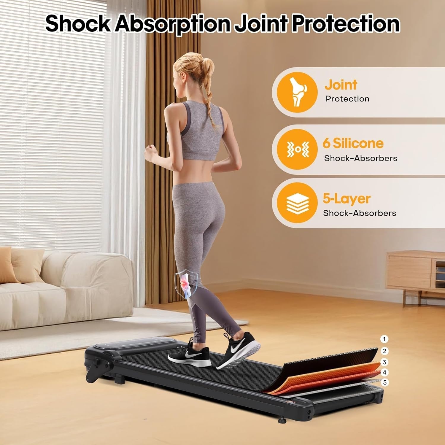 Under Desk Treadmill Walking Pad 6.5km/h Incline Home Office Gym