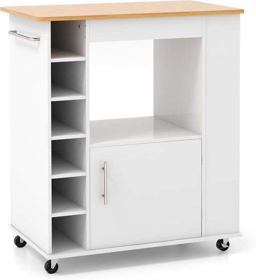 Kitchen Storage Trolley on Wheels Cabinet Island Cart Wine Rack Bamboo