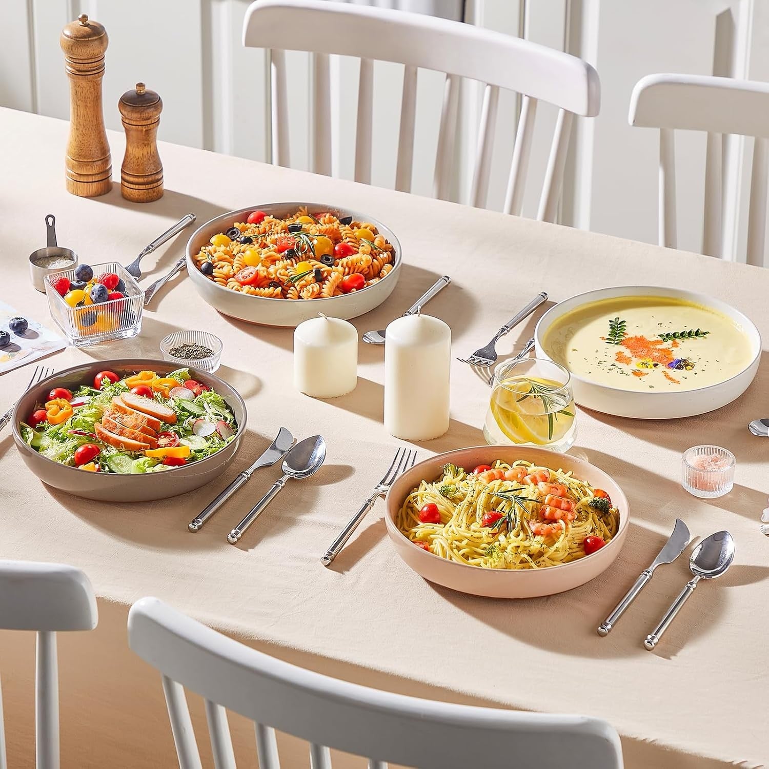 4 Piece Large Pasta Bowls 48oz Ceramic Soup Bowls Microwave Dishwasher Safe