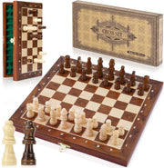 Wooden Magnetic Chess Set 30cm Folding Board w/ Storage & Extra Queens