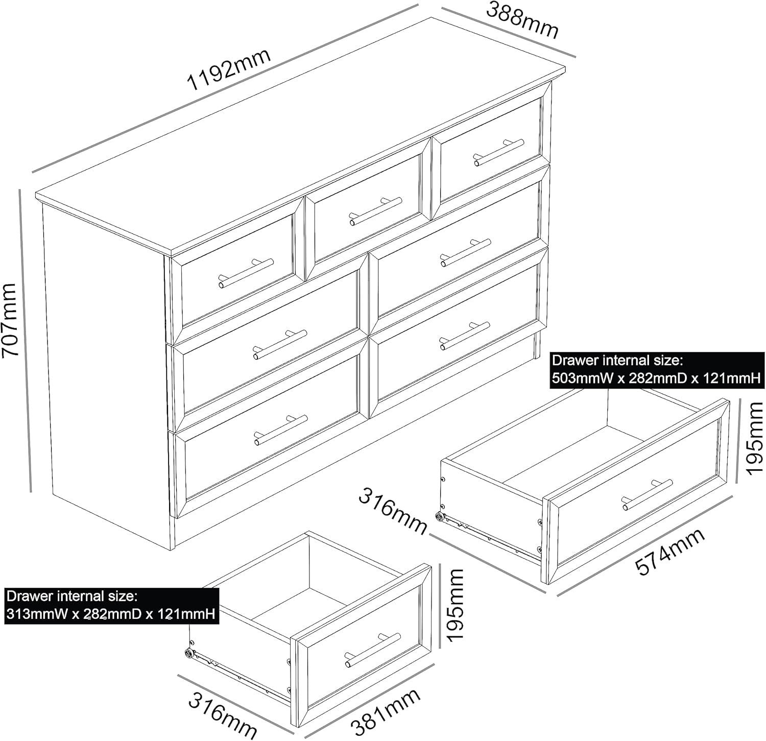 7-Drawer Storage Chest with Oak Top | Durable, Versatile Bedroom Organizer