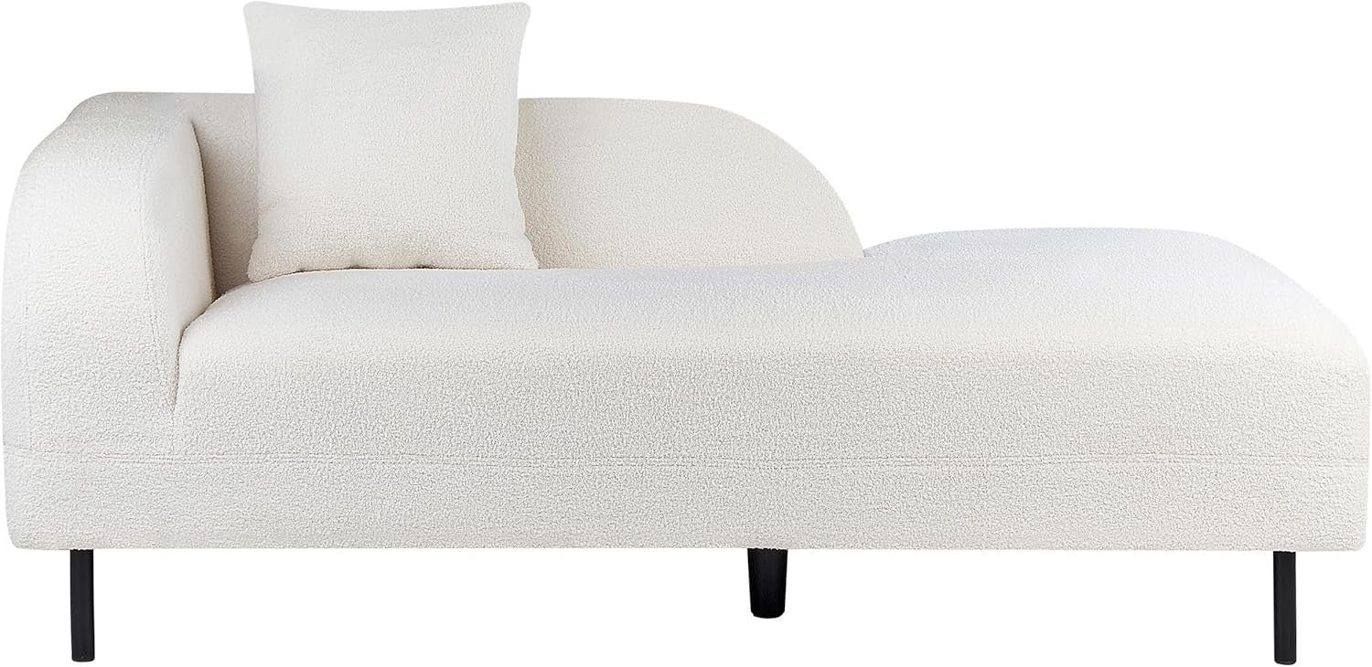 Retro White Boucle Chaise Lounge Left Hand Sofa Modern Curved Back Armrest