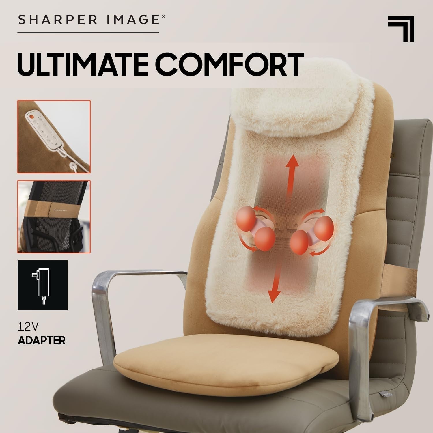 Shiatsu Massage Chair Pad Heat Vibration Back Massager Seat Cushion Brown