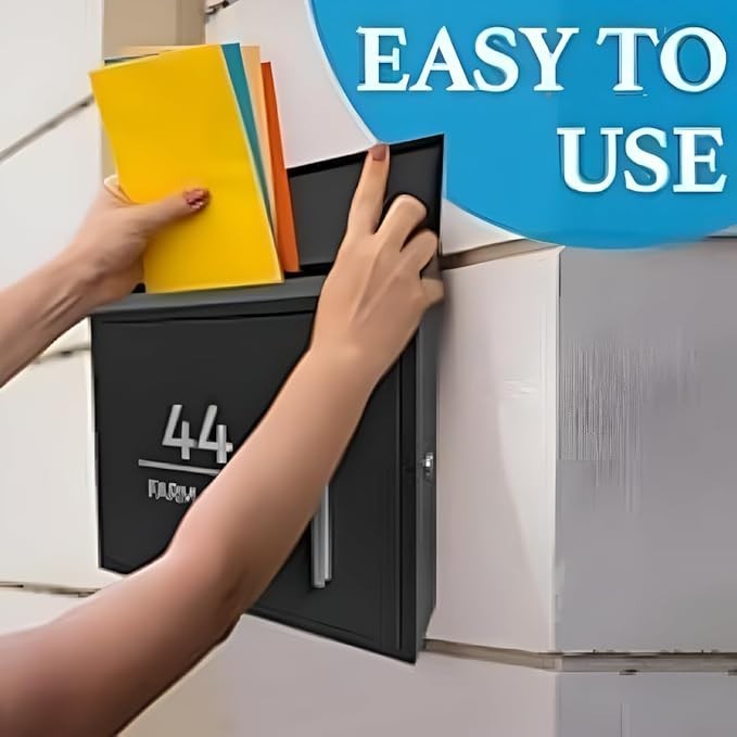 Wall Mounted Lockable Post Box Black Alloy Steel Secure Outdoor Mailbox