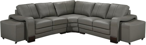 Genuine Leather 5 Seater Grey Corner Sofa with Ottomans – Durable & Spacious
