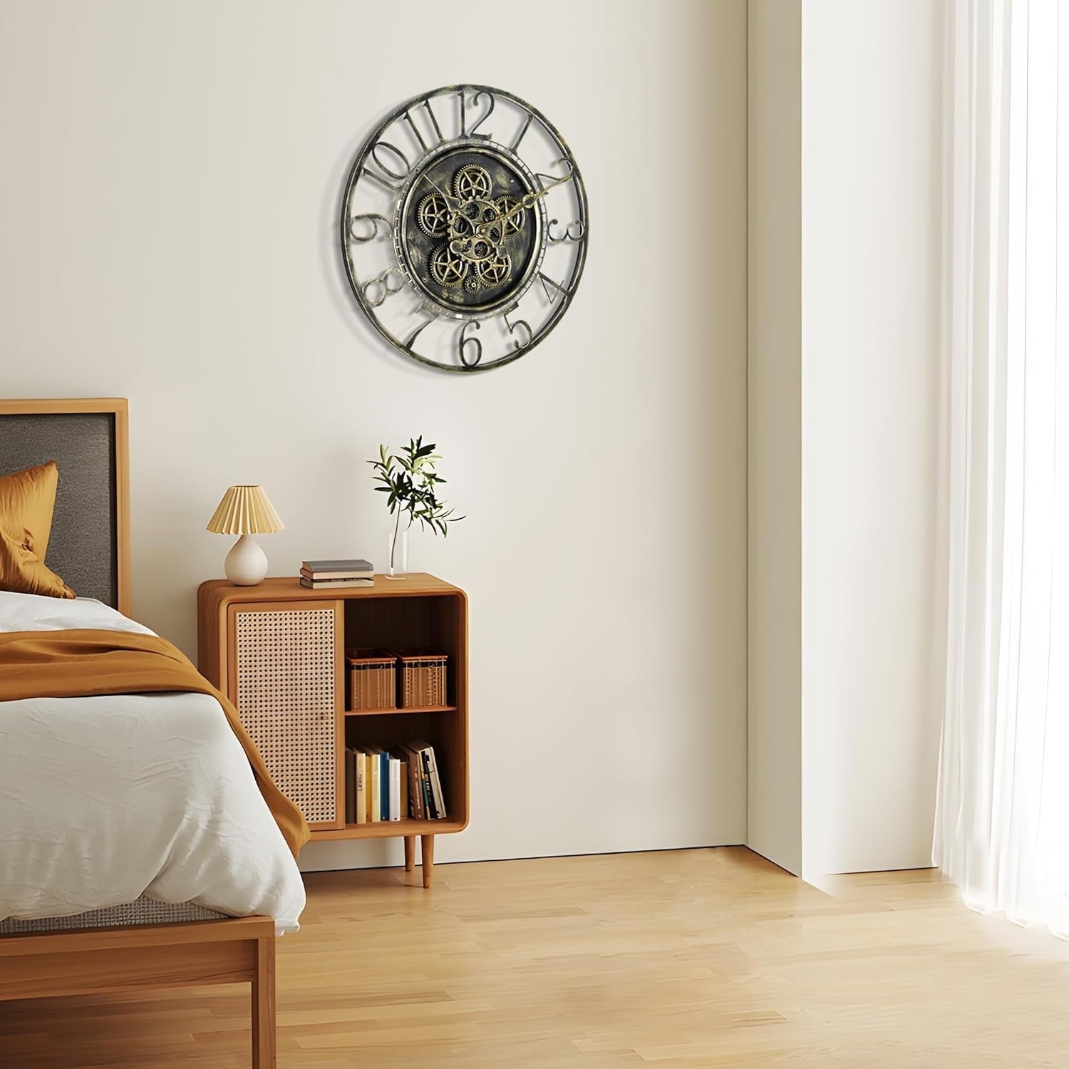 Large Industrial Steampunk Wall Clock with Moving Gears | Vintage Bronze 24"