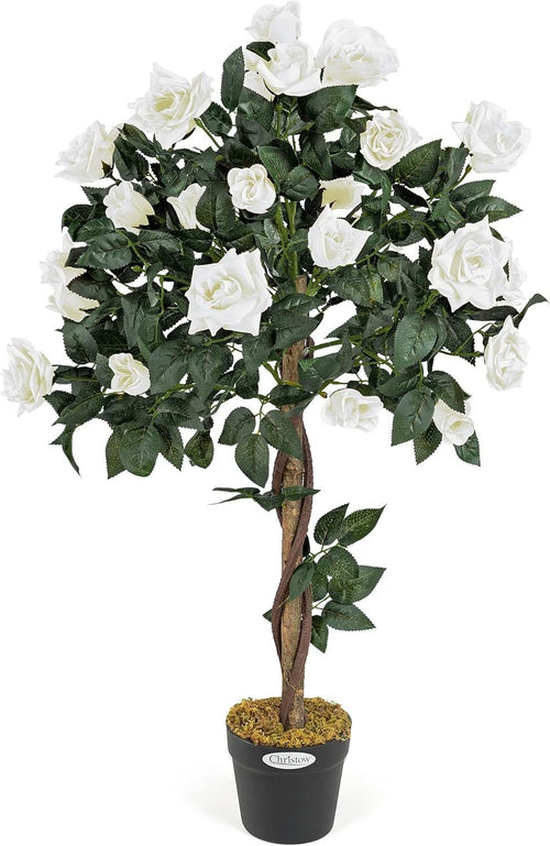 3ft Artificial Cream Rose Tree Twisted Trunk Potted Indoor Outdoor Home Decor