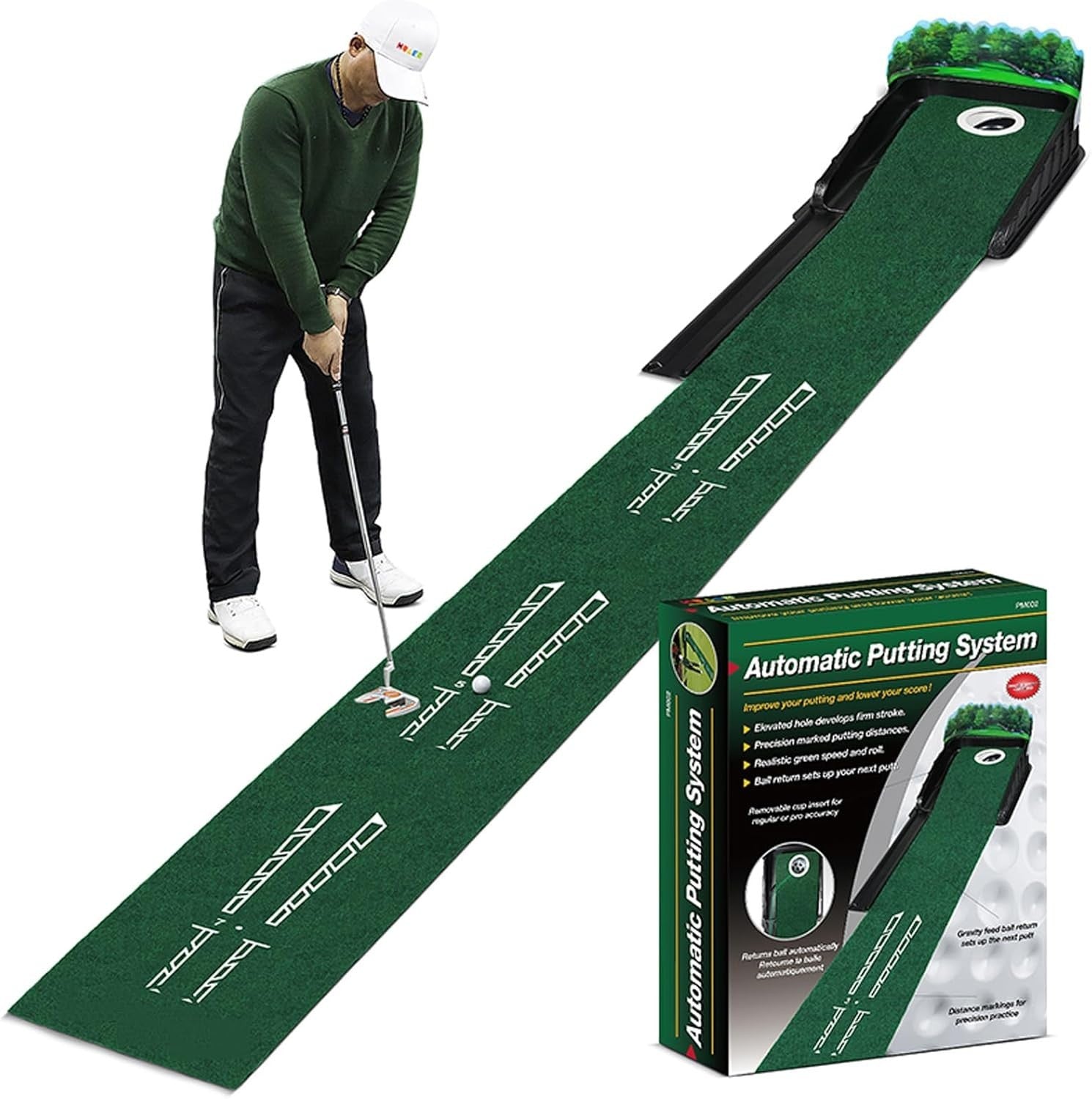 Golf Putting Green Mat Indoor Auto Ball Return Alignment Trainer 10ft