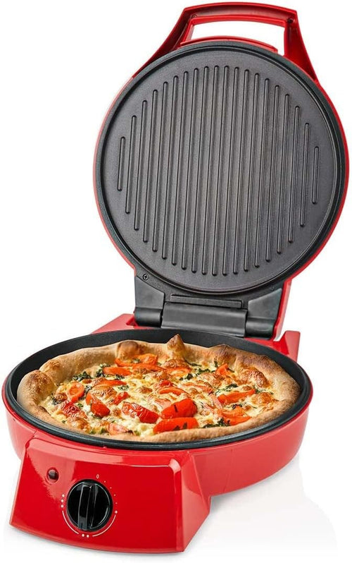 12" Electric Pizza Maker 1800W | Non-Stick Grill & Oven | 3 Heat Settings Retro