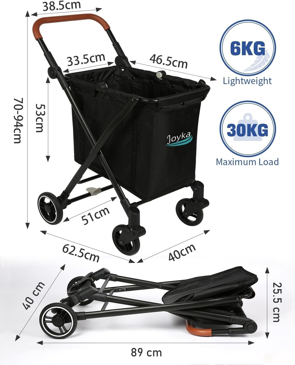 70L Foldable Shopping Trolley with Insulated Liner & Wheels for Groceries