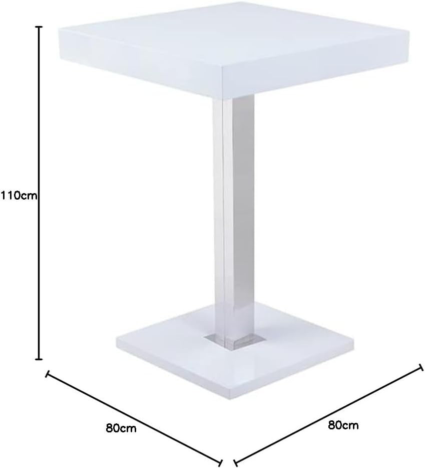 White High Gloss Square Bar Table Modern Dining Pub 80×80×110cm Furniture