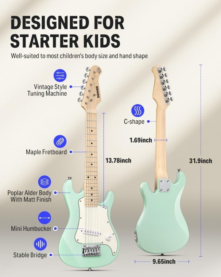 30 Inch Kids Electric Guitar Starter Kit Amp Tuner Bag Mint Green