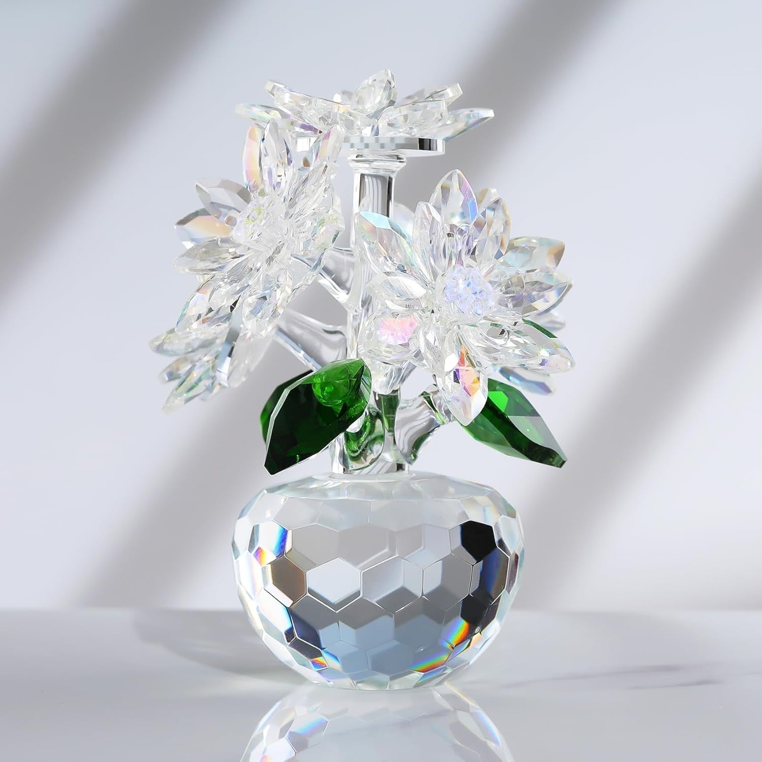 Crystal Clear Daisy Bouquet Glass Ornament Gift Decor Paperweight Flower 10cm