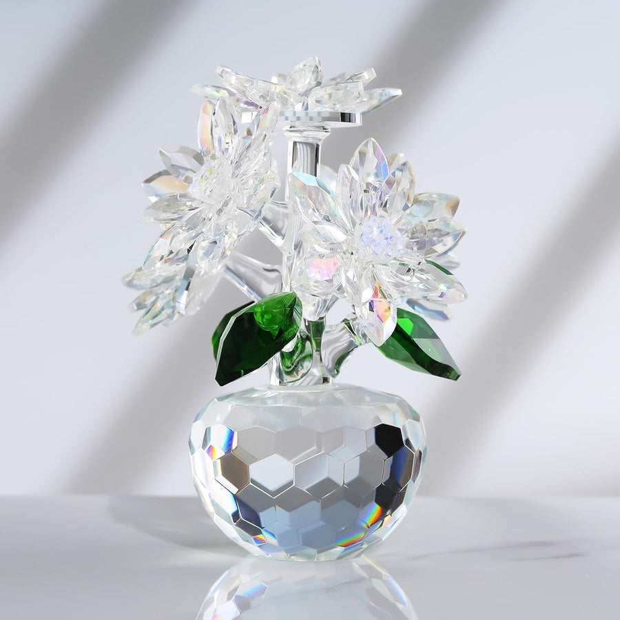 Crystal Clear Daisy Bouquet Glass Ornament Gift Decor Paperweight Flower 10cm