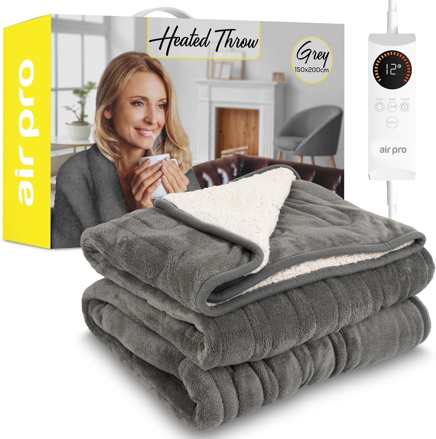 Electric Heated Throw Blanket Double Sherpa Fleece 6 Timer 150x200cm