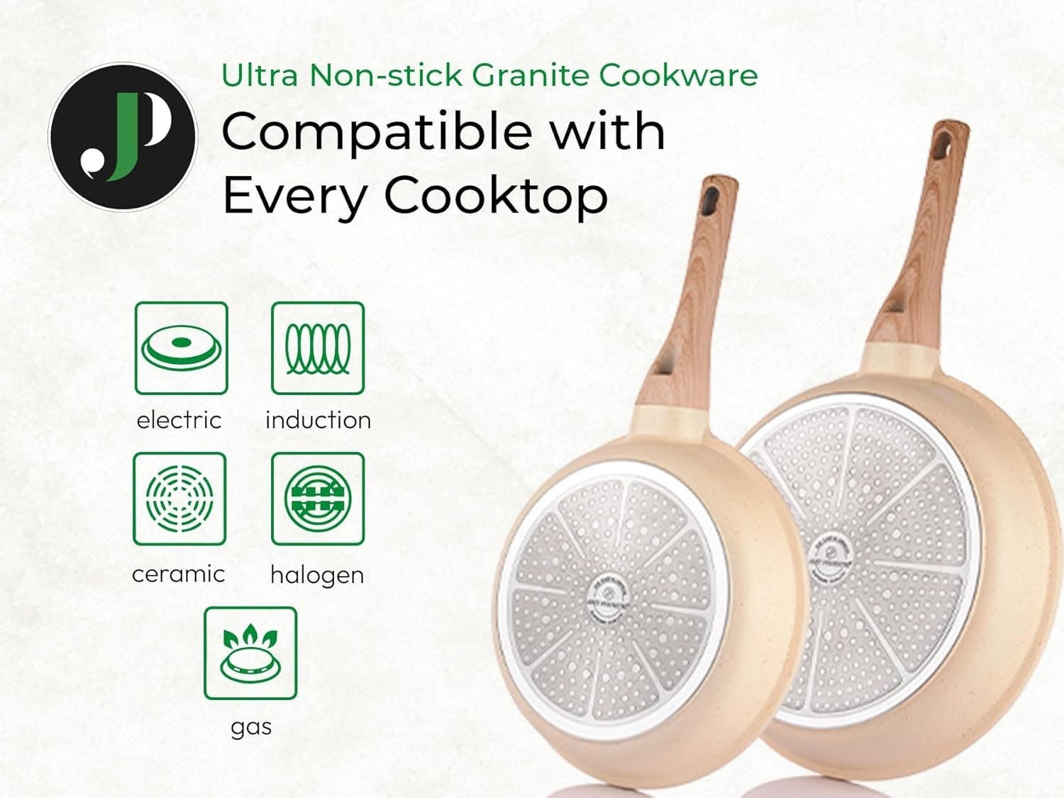 15pcs Beige Non Stick Cookware Set Induction Safe Frying Pans Pots with Lids