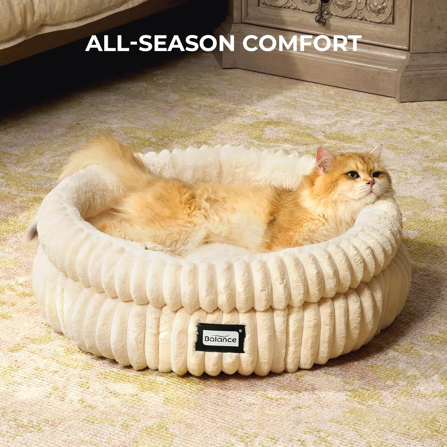Plush Round Cat Bed Washable Faux Fur Kitten Puppy Bed High Sides