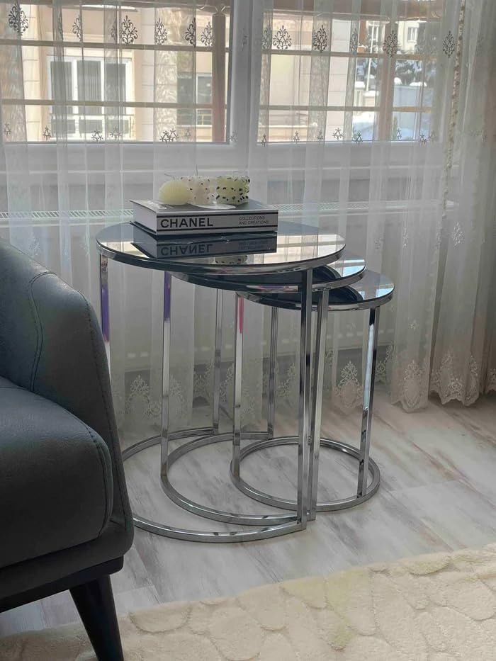 Round Glass End Table Modern Nesting Side Sofa Coffee Living Room Amalfi