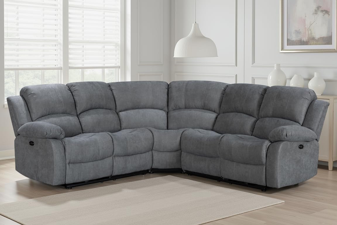 Electric Recliner 5-Seater L Shaped Corner Sofa with USB & Cupholders Dark Grey