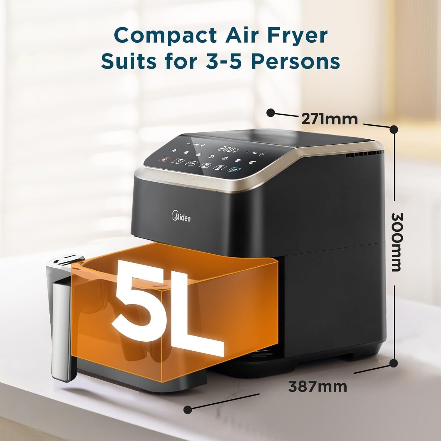 5L Air Fryer Window 1600W 7 Presets HeatXpress 90% Less Oil +1 Min
