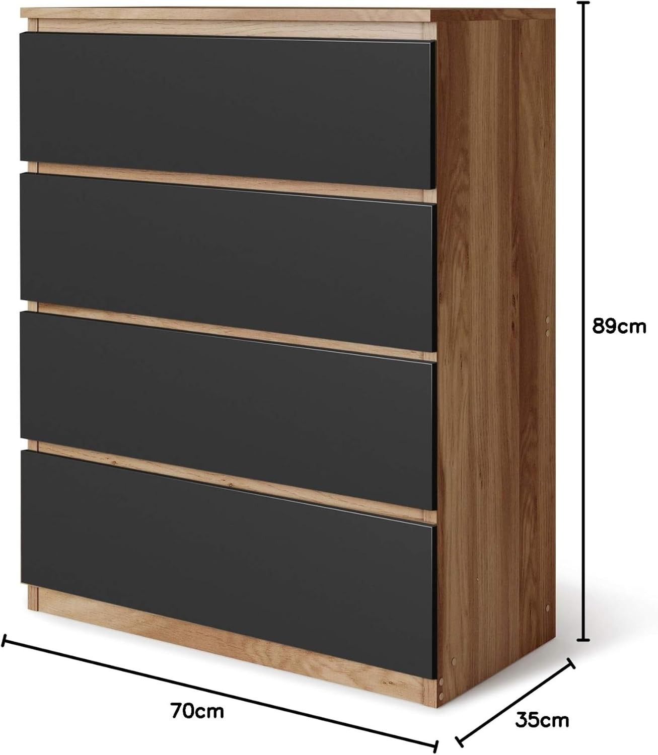 4 Drawer Chest Oak Black Storage Unit for Bedroom Hallway Modern Cabinet
