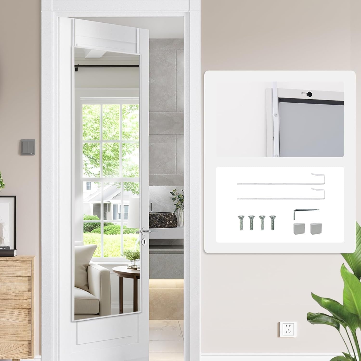Full Length Over Door Mirror 122x35cm White Aluminum Frame