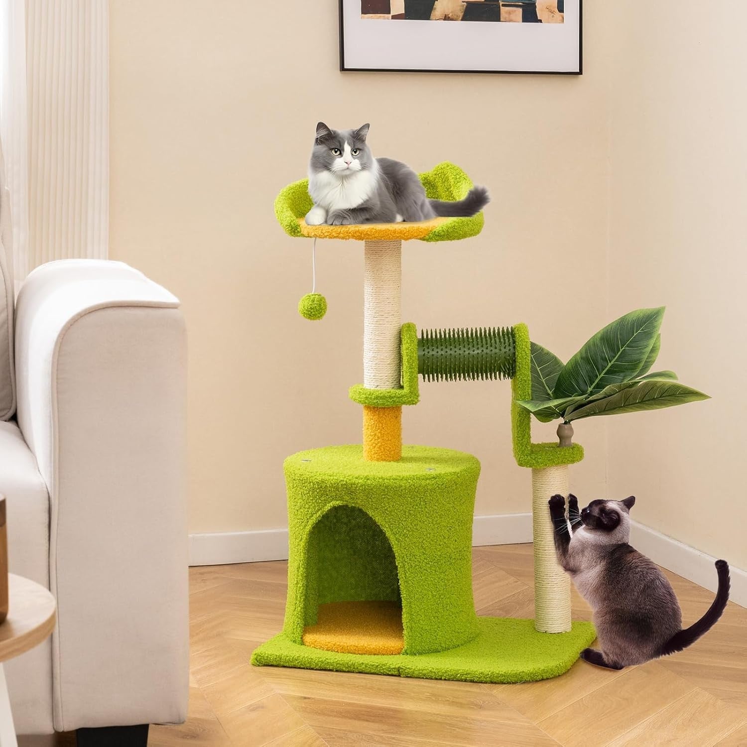 Green Palm Cat Tree Tower with Condo Perch Sisal Scratching Posts 79cm