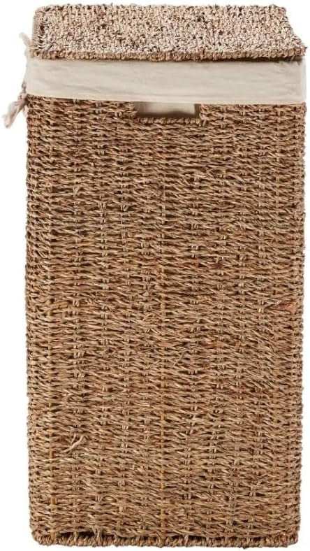 Seagrass Rattan Laundry Hamper with Lid 45x35x65cm Handwoven Basket Brown