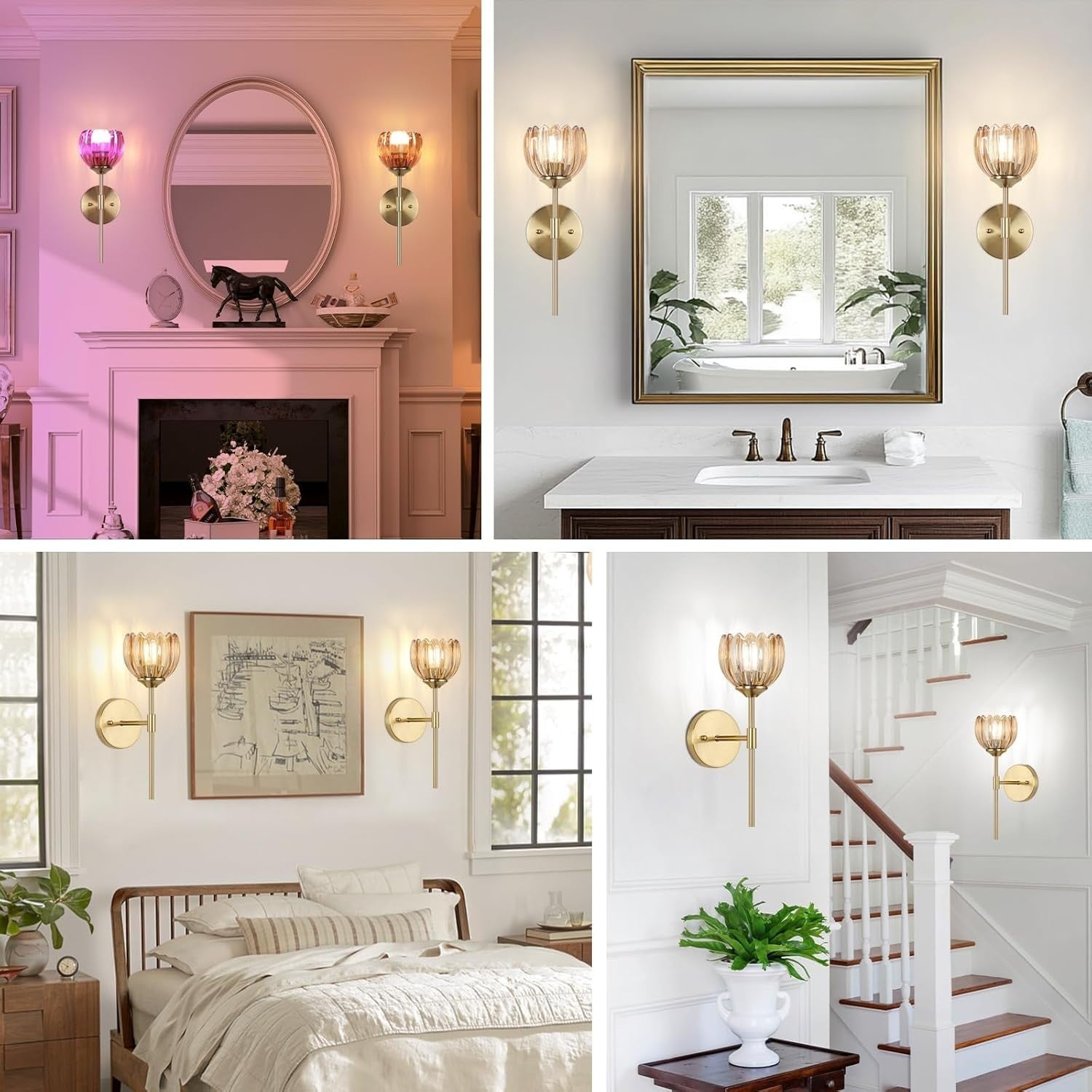 Rechargeable Wall Lights 12 Colors Remote Dimmable Amber Glass 2-Pack