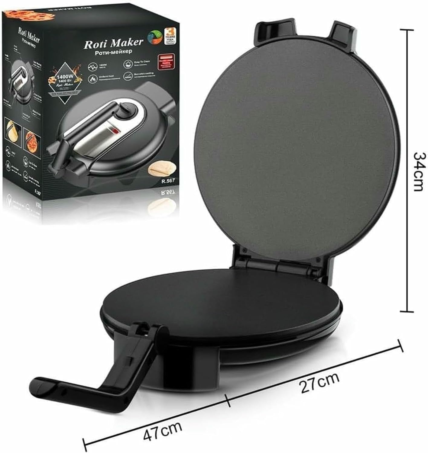 1400W Electric Roti & Tortilla Maker | Non-Stick Double-Sided Heating