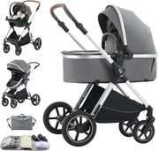 Premium 3in1 Baby Stroller Pram System Foldable Pushchair Adjustable Handle