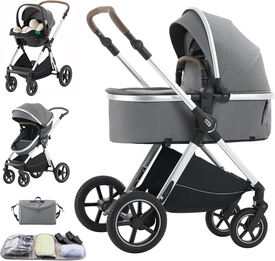 Premium 3in1 Baby Stroller Pram System Foldable Pushchair Adjustable Handle