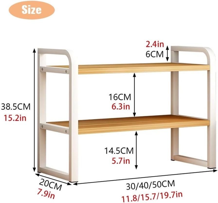 Black Desktop Bookshelf 2-Tier Mini Desk Hutch Countertop Storage Rack 50cm