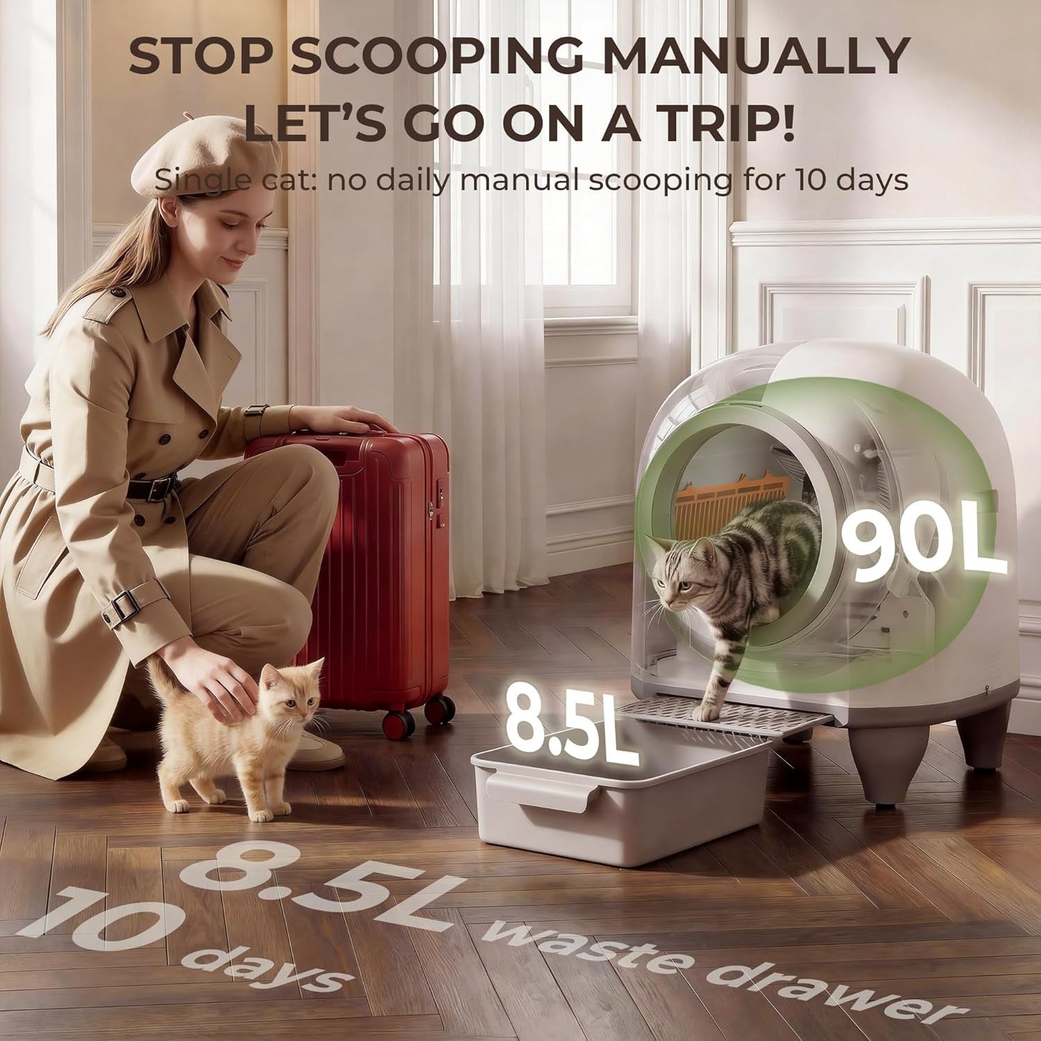 XXL Self Cleaning Cat Litter Box Automatic App Control Odor Removal