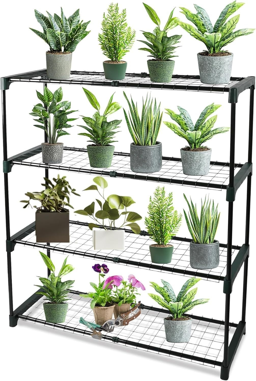 4 Tier Metal Plant Stand Indoor Outdoor Greenhouse Shelf 90x107x30cm