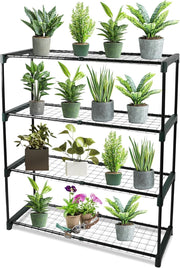 4 Tier Metal Plant Stand Indoor Outdoor Greenhouse Shelf 90x107x30cm