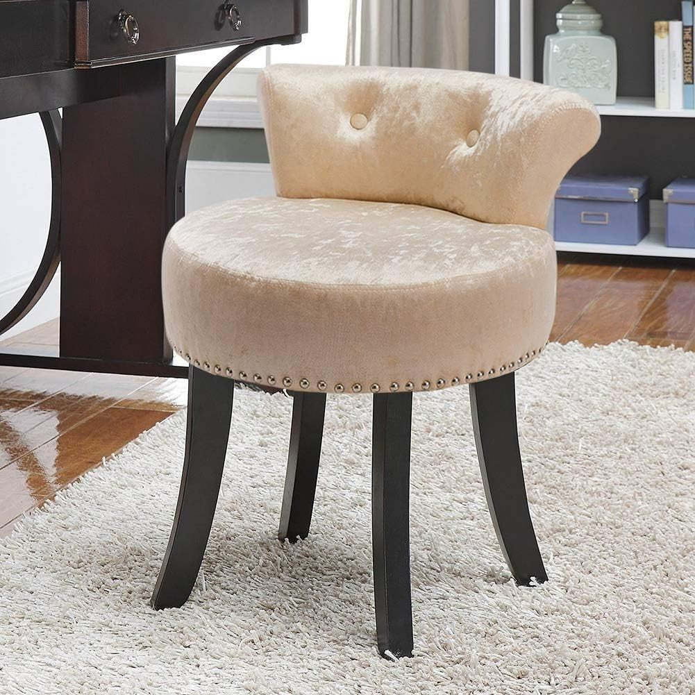 Champagne Velvet Low Back Dressing Table Stool with Wood Legs Footstool