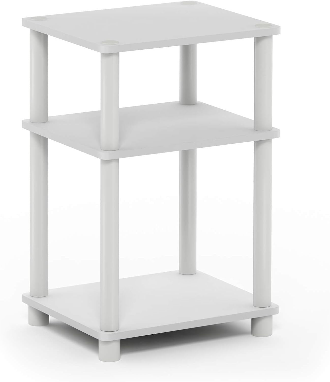 3-Tier End Table – 29x34x58cm Side Table Nightstand White w/ White Tube