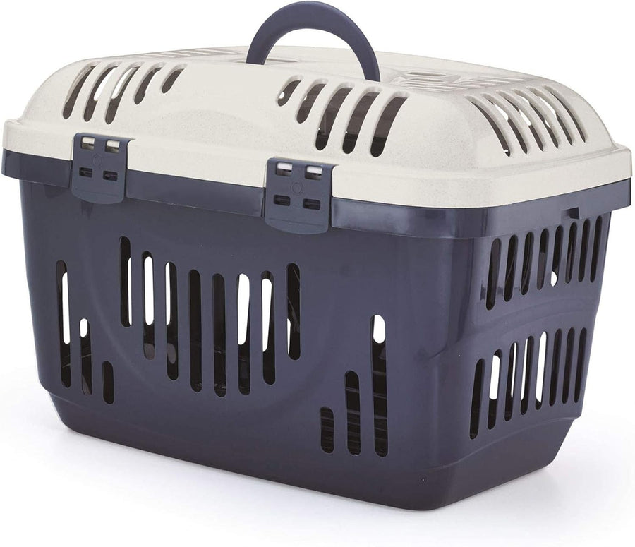 Portable Cat Carrier Basket with Top Lid | Grey Cream Pet Travel Crate Box