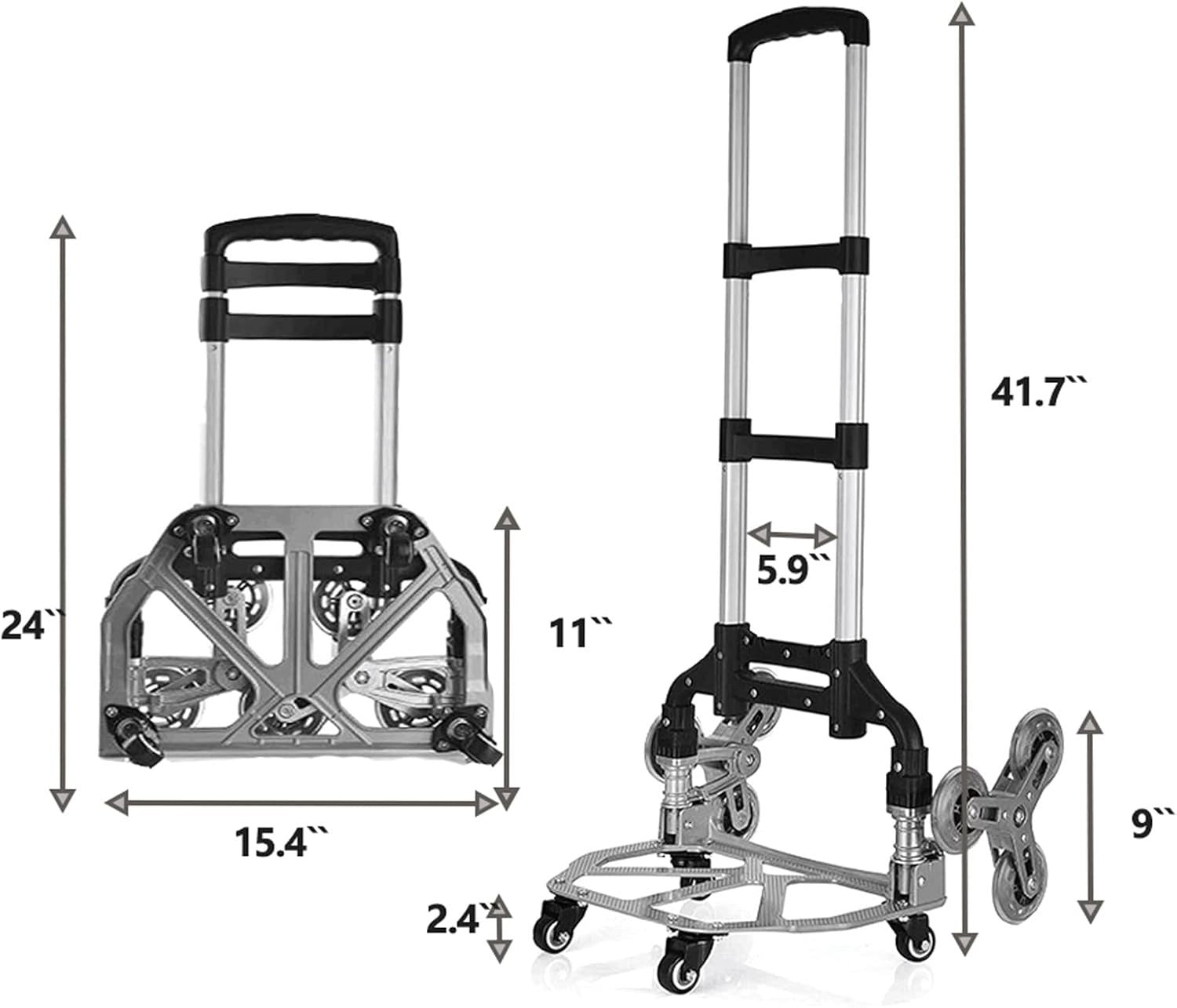 Foldable Stair Climbing Hand Truck 6-Wheel Cart w/ Adjustable Handle & Bag