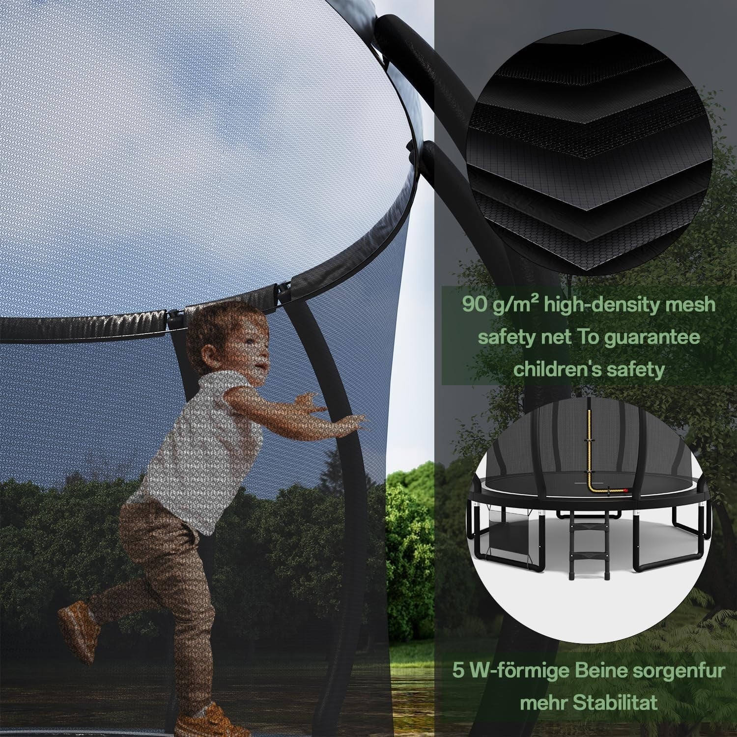 12ft Kids Garden Trampoline Safety Enclosure Net Ladder Padded Poles 150KG