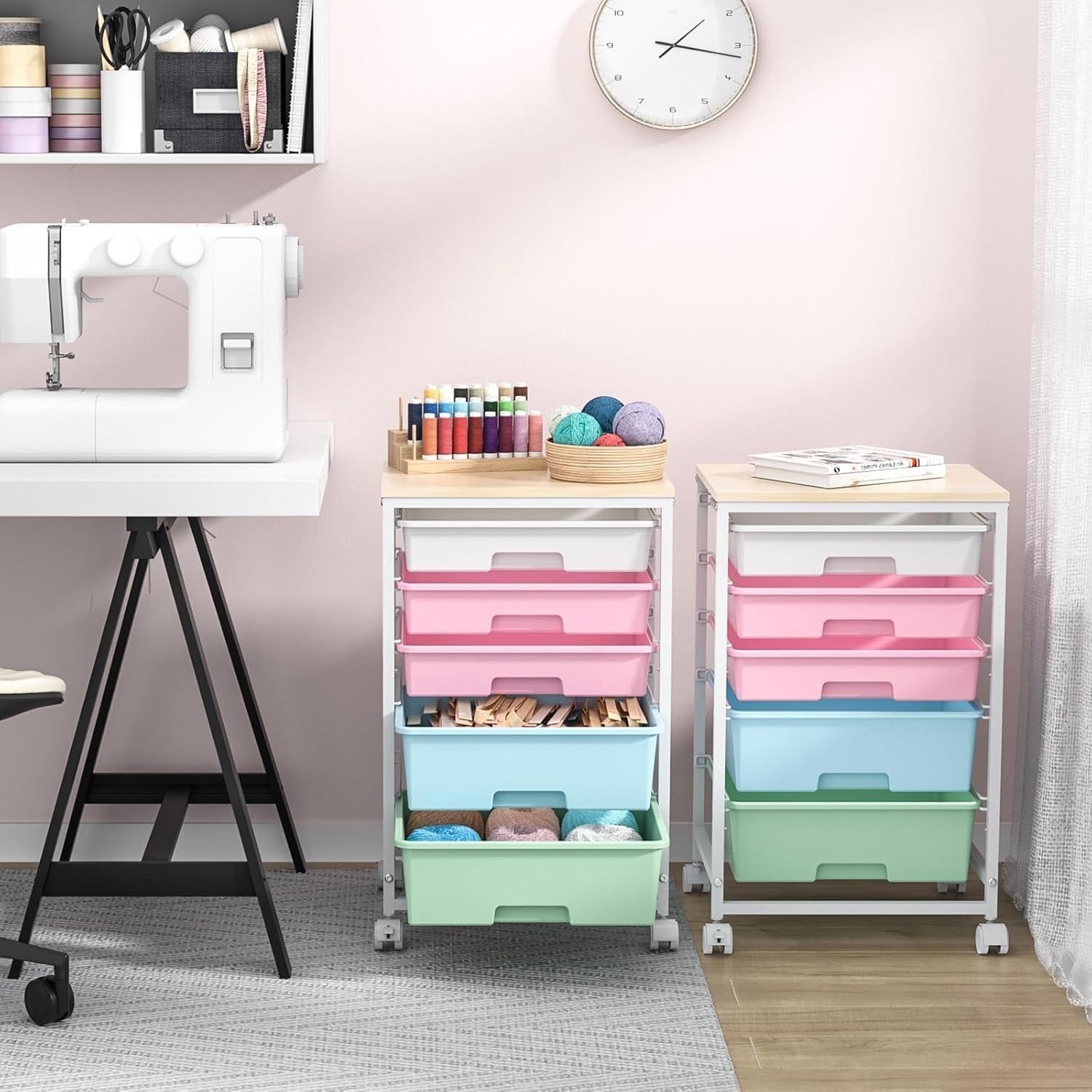 5 Drawer Rolling Storage Trolley Cart with Wheels Utility Organizer Multicolor