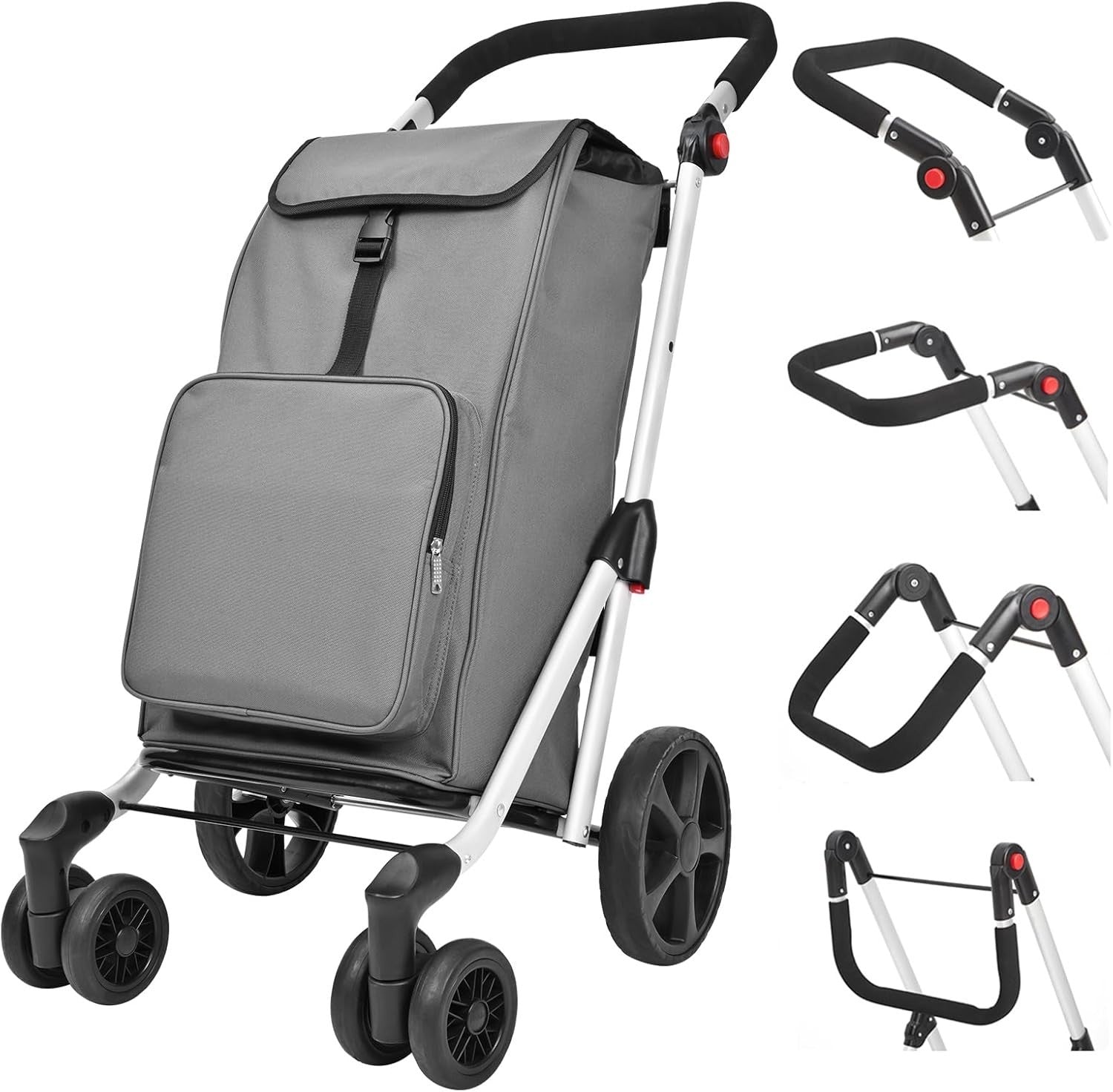 45L Folding 6-Wheel Grocery Trolley Aluminium Shopping Cart with Cooler Bag