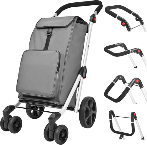 45L Folding 6-Wheel Grocery Trolley Aluminium Shopping Cart with Cooler Bag
