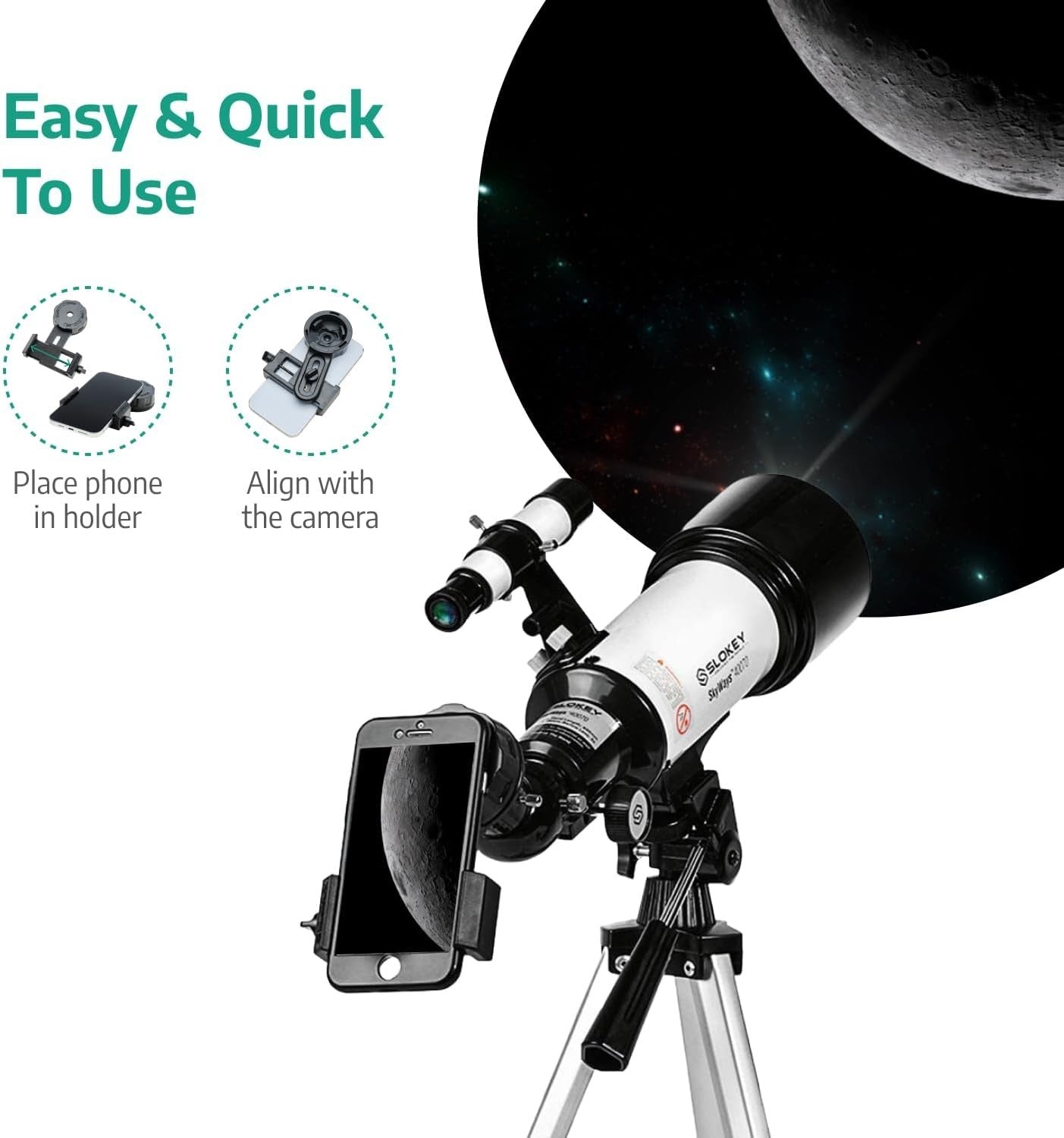 Black 16x-120x Telescope for Kids & Adults Moon, Planets, Stargazing