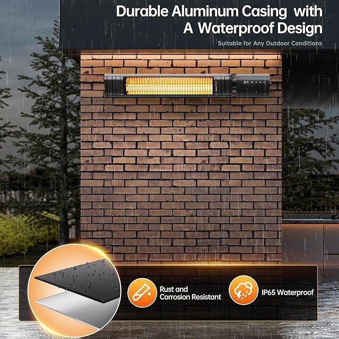 Wall Mounted Patio Heater 2000W Infrared Outdoor Indoor Fast Heating Remote