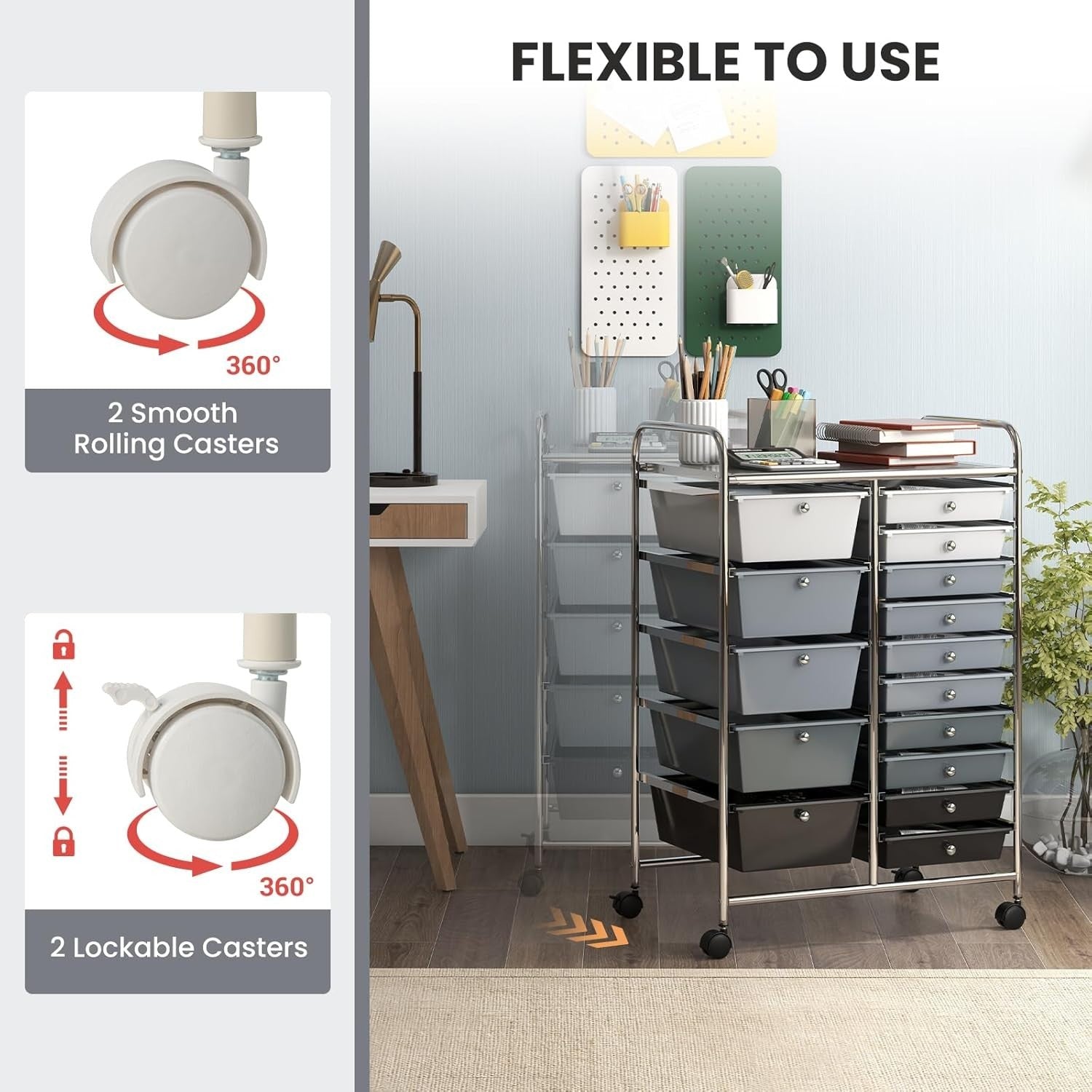 15 Drawer Rolling Storage Trolley Gradient Black Utility Organizer Cart