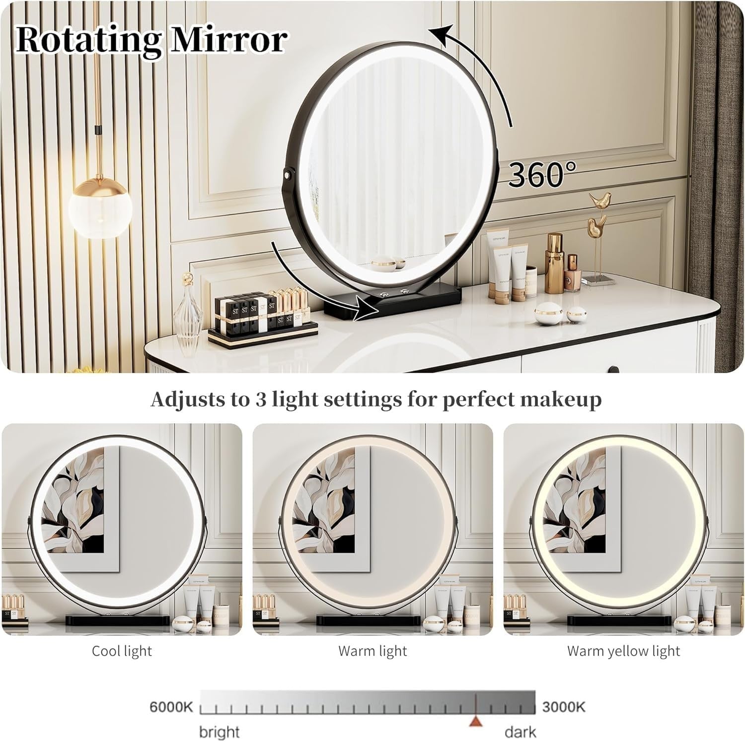 Smart Makeup Vanity Dressing Table Set w/ Mirror, Wireless Charging, 5 Drawers