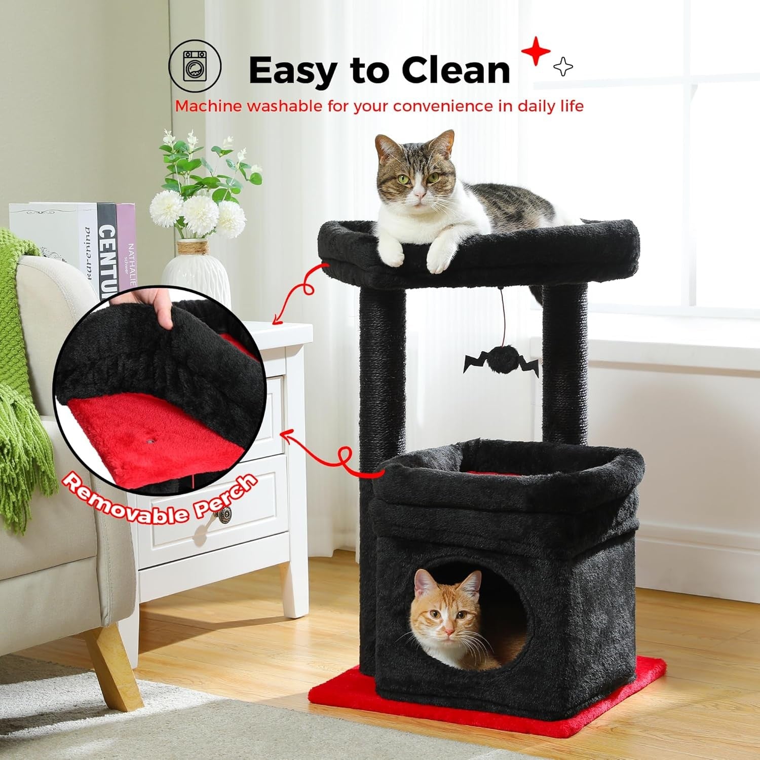 Gothic Small Cat Tree Tower with Condo Perch Sisal Scratching Post