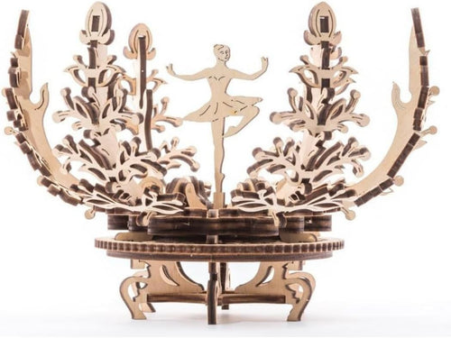 3D Wooden Mechanical Flower Puzzle with Moving Ballerina & Display Stand